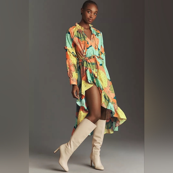 New with Tags Farm Rio for Anthropologie Long Sleeve Floral Midi Dress, Small - Picture 1 of 9